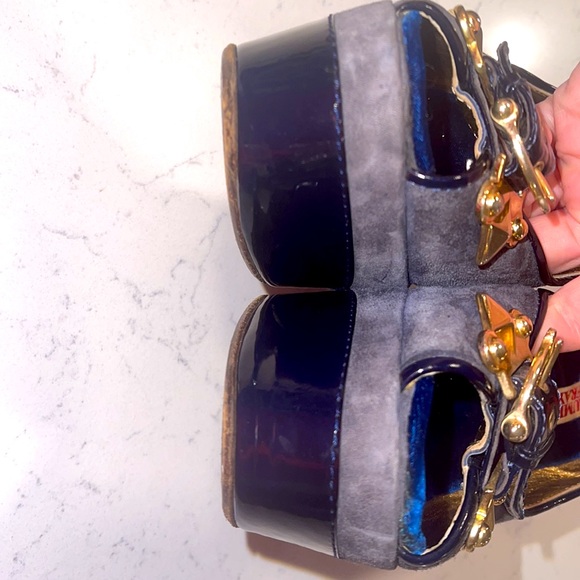 Guillaume Hinfray Blue Gold Suede Platform Shoes - Picture 5 of 11